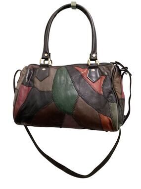 Vintage Purse Women’s 1Size 1980’ Patchwork Leather Satchel With Crossbody Strap